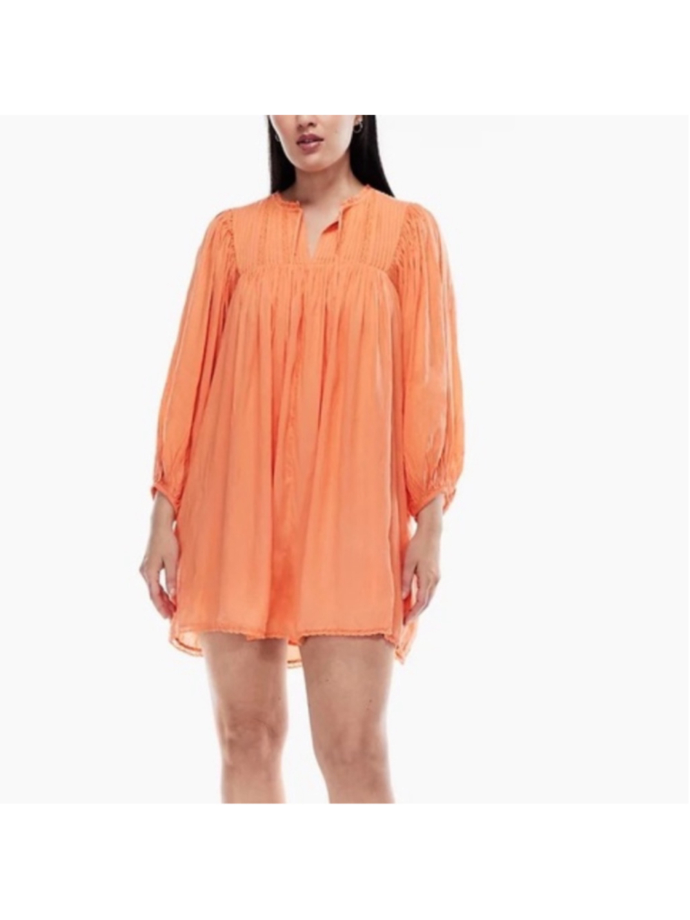 Aritzia Wilfred peachy orange boho ballon sleeve organic cotton mini dress S